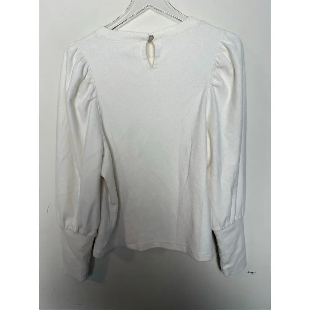 Madewell Puff Sleeve Fleece Sweatshirt Top Women’s Medium Cream Cozy Soft Casual